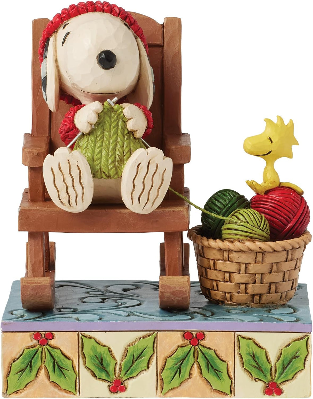 Enesco Peanuts by Jim Shore Snoopy in Rocking Chair Knitting with Woodstock F...