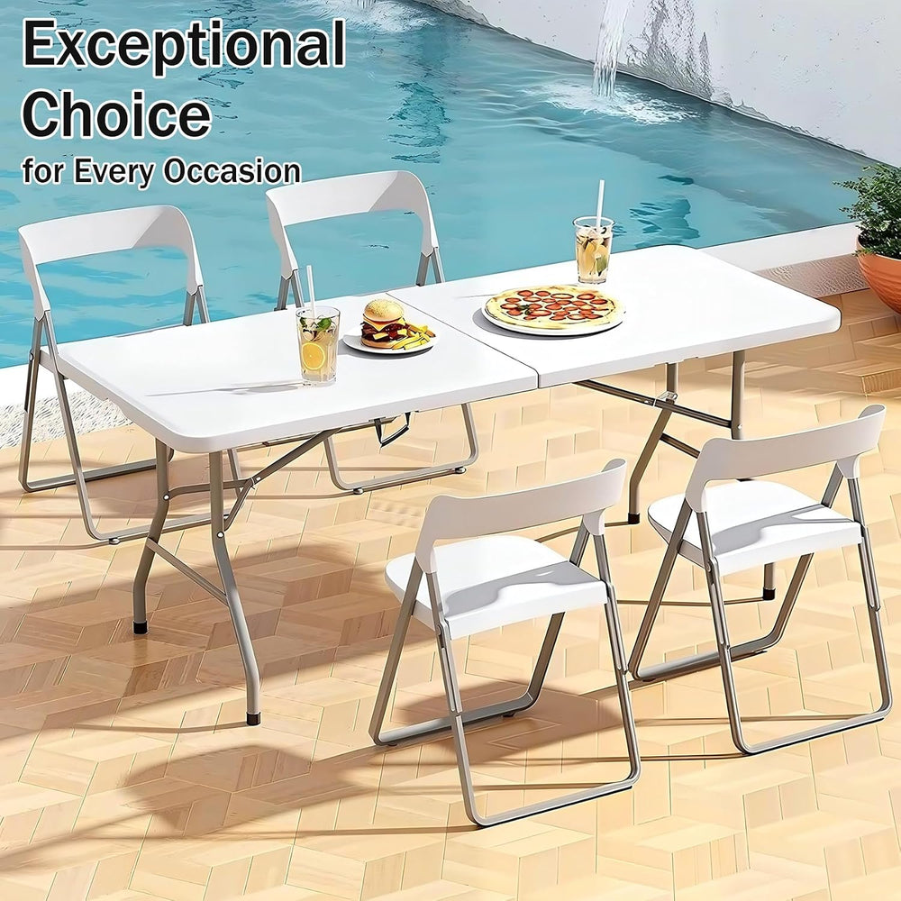 1 Set 6 FT Rectangle Folding Table with Carrying Handle, Lightweight Fold-in-...