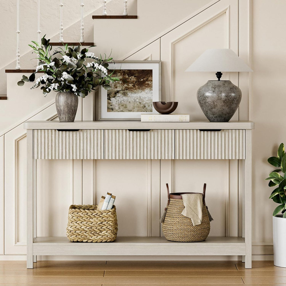 Lulive Fluted Console Table, 51 Inch Entryway Table with 3 Drawers | Scandi f...