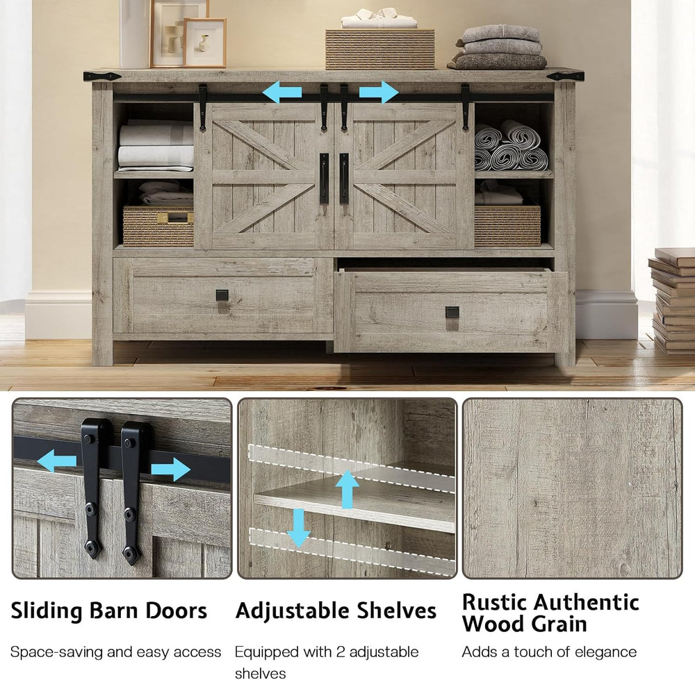 LUXOAK 3 Pieces Bedroom Set - Includes 60" Farmhouse Dresser, 48" C...