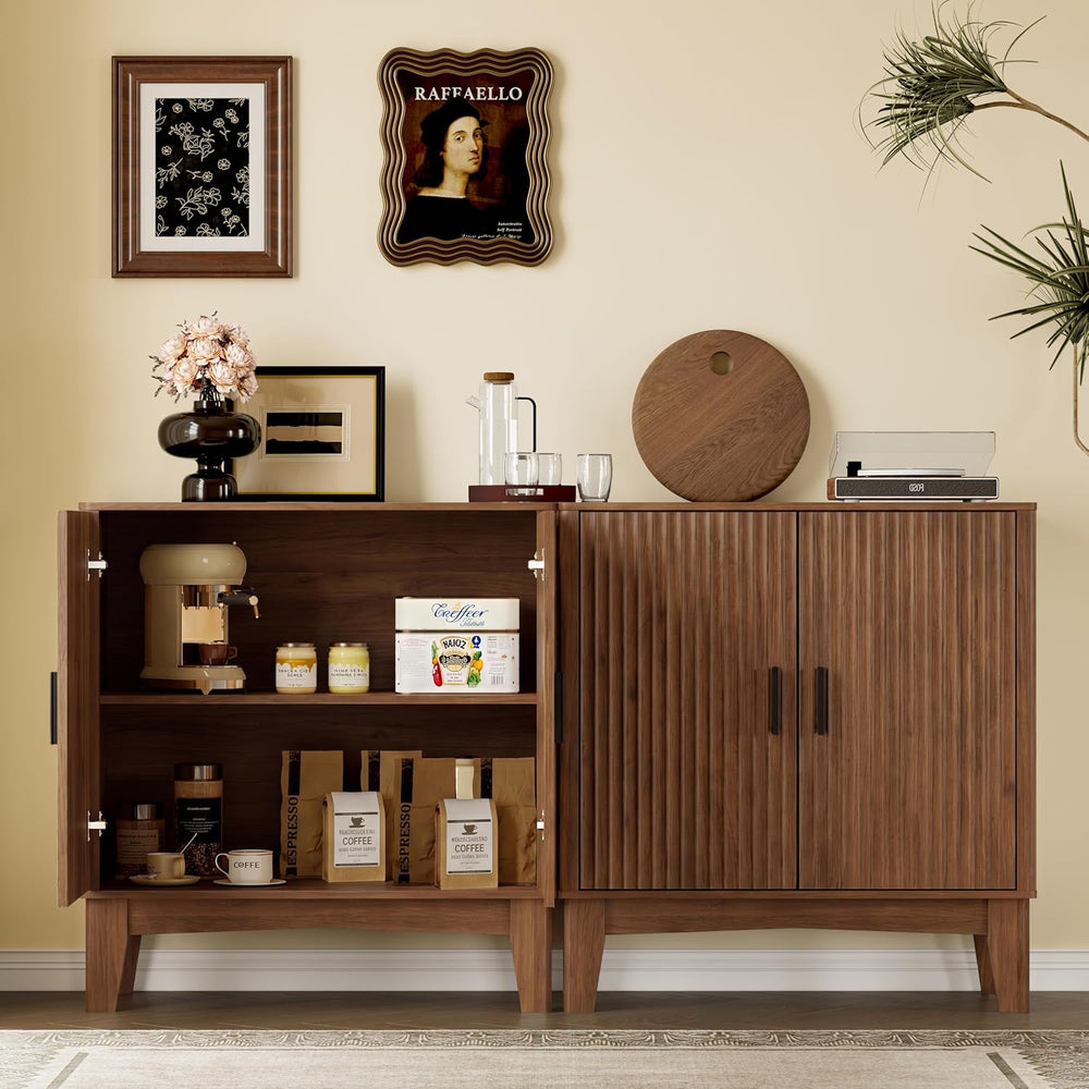 BORNOON Storage Cabinet with Doors and Adjustable Shelf, Modern Fluted Sidebo...