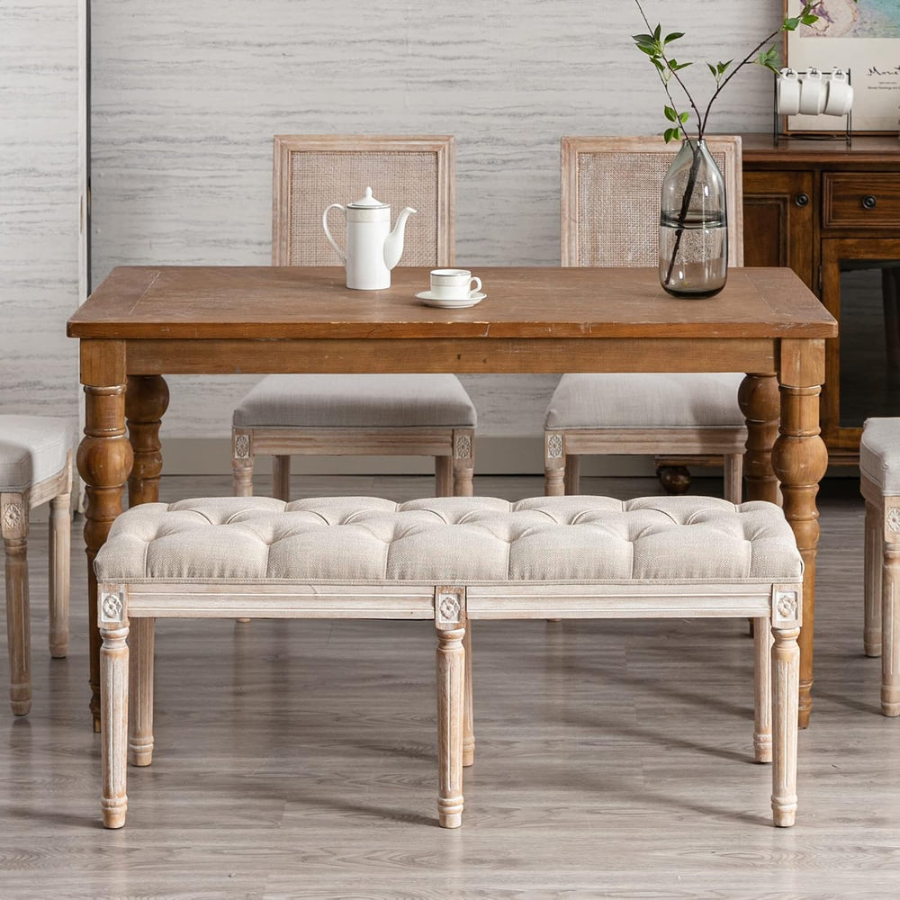chairus Fabric Upholstered Dining Bench - Classic Entryway Ottoman Bench Bedr...