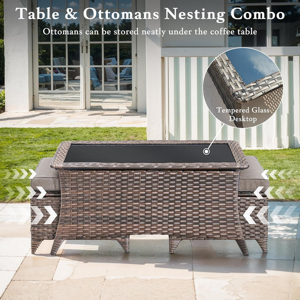 10 PCS Outdoor Furniture Set, Wicker Patio Conversation Set, Brown/Grey