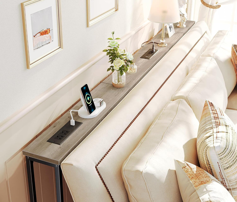 SUPERJARE 78.8 inch Narrow Behind Couch Table with 2 Charging Stations | 2 AC...