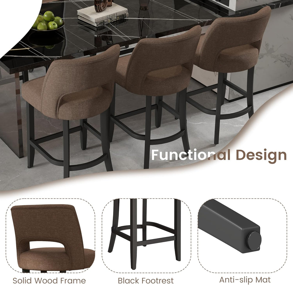 VKNOW Bar Stools Set of 2, 26" Upholstered Counter Height Bar Stools