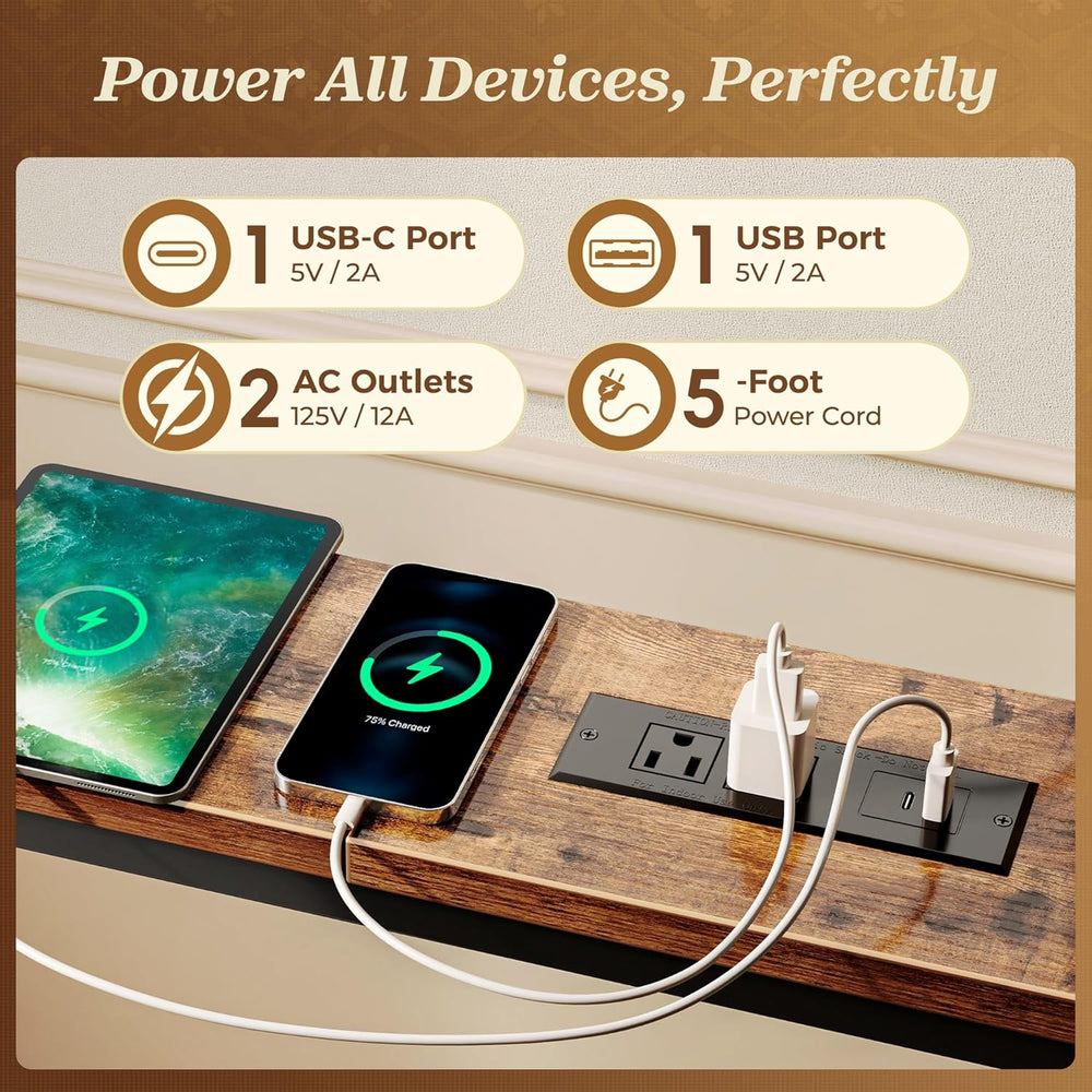 SUPERJARE 110.2 Inch Sofa Table with 2 Power Outlets and USB-C Port | 5.9 Inc...