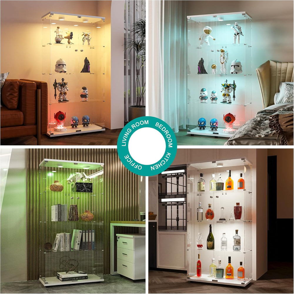 FANYUSHOW Display Cabinet with Glass Door and LED Light, 4-Tier Tempered Glas...