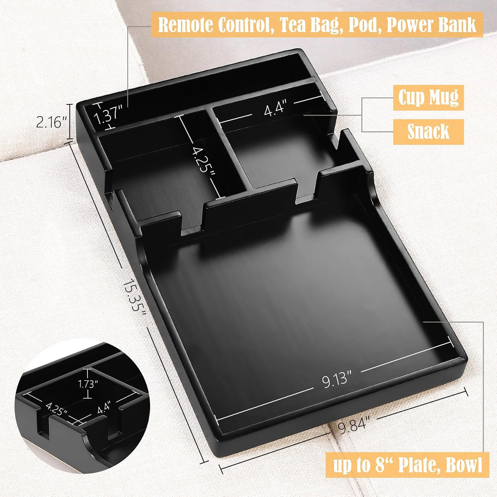 Nnewvante Couch Trays with Cup Holders Insert on Sectionals, Black | 2-in-1 b...