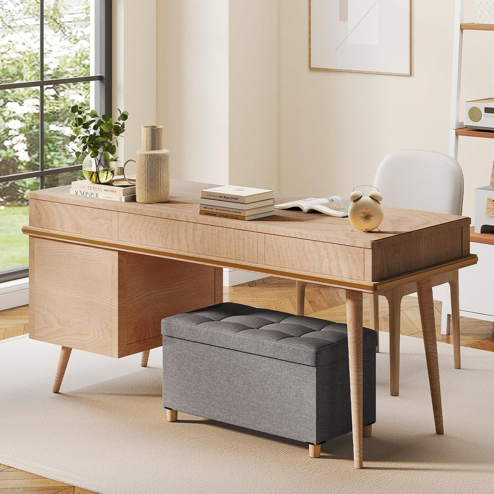 Giantex Storage Ottoman Bench with Tray Lid, Folding Linen Fabric Foot Stool ...