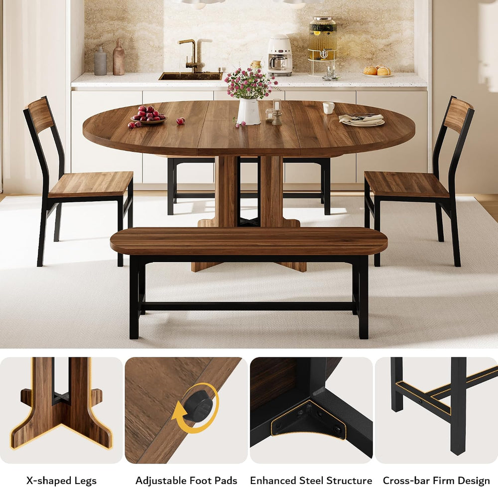 iPormis 5-Piece Round Dining Table Set for 4-6, 59" Extendable Dining Ro...