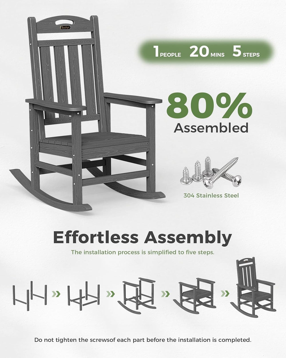Oversized Outdoor Rocking Chair, HDPE All Weather Resistant Patio Rocking Cha...
