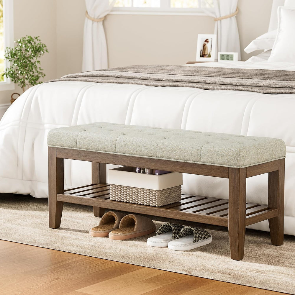 YaFiti End of Bed Storage Bench, 42.9" Entryway Shoe Bench with Solid Wo...