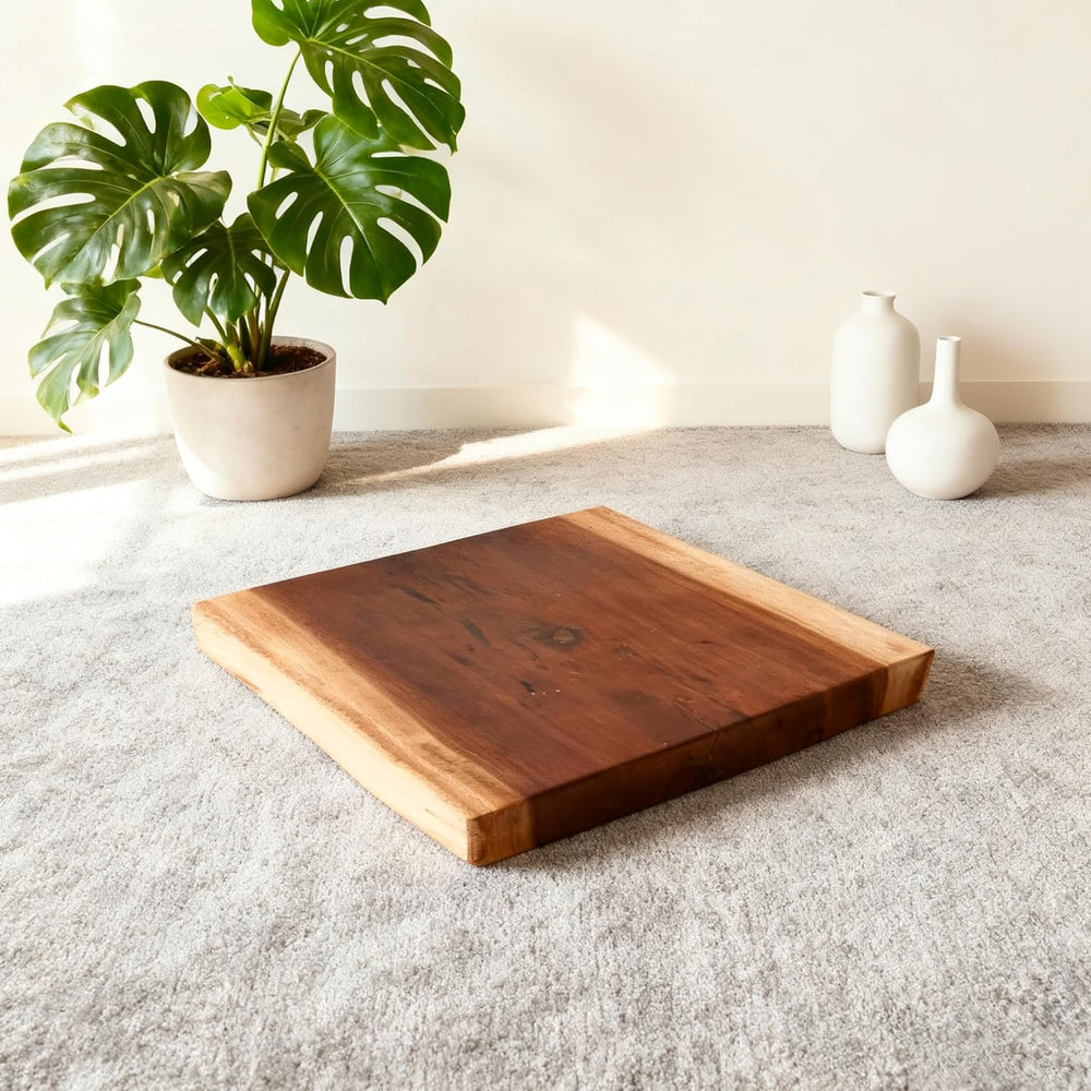Square Teak Wood Slice Slab Side Table Top 17.7"x17.7"x1.96" L...