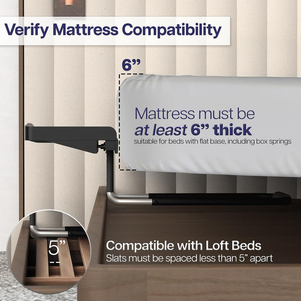 Height Adjustable Under Mattress 17 inch Bedside Shelf, Works with Lofts and ...