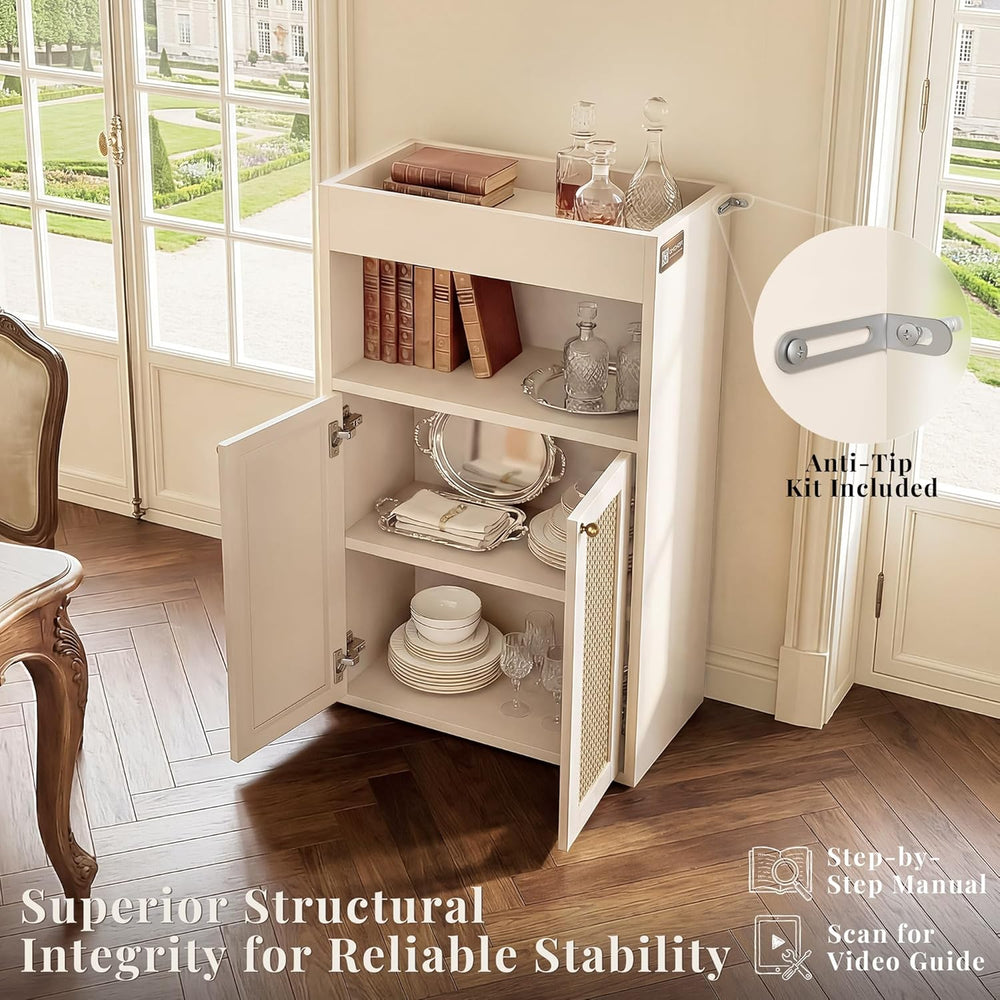 Rattan Bathroom Storage Cabinet, Freestanding Floor Organizer with Anti-Tip D...