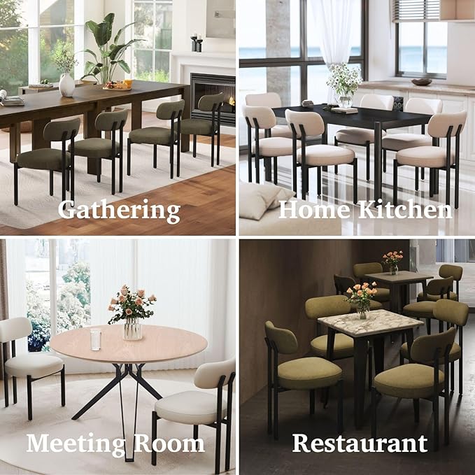 LukeAlon Linen Dining Chairs Set of 6, Curved Back Modern Side Chairs Upholst...