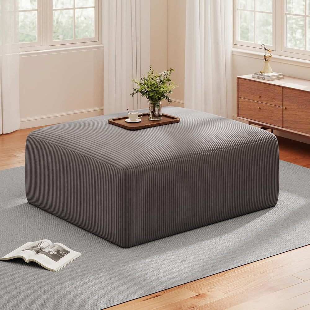 40" Oversized Square Corduroy Ottoman, Large Ottoman Pouf Footstool, Gre...