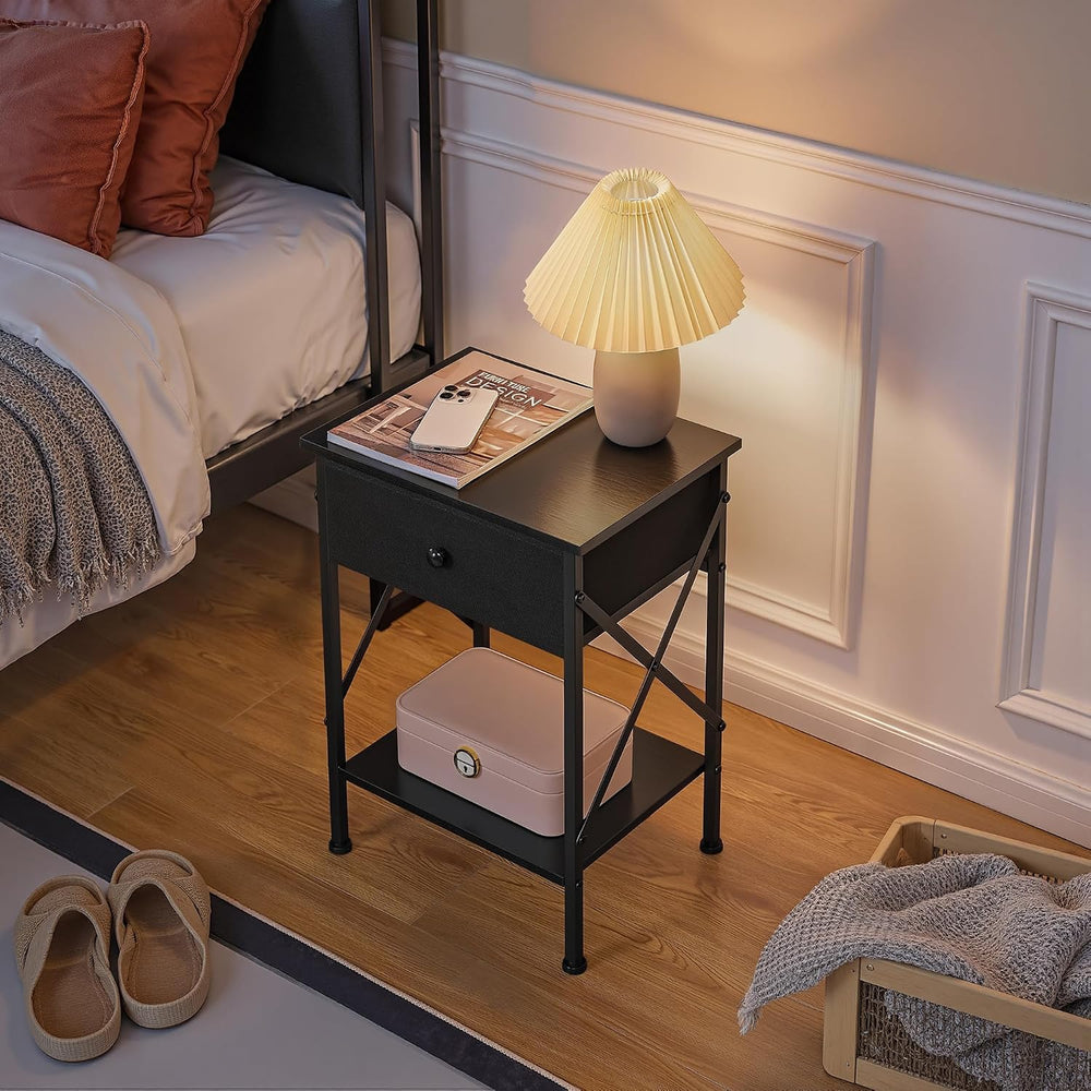 VECELO Nightstand Set of 2, X-Design End Side Table with Fabric Storage Drawe...