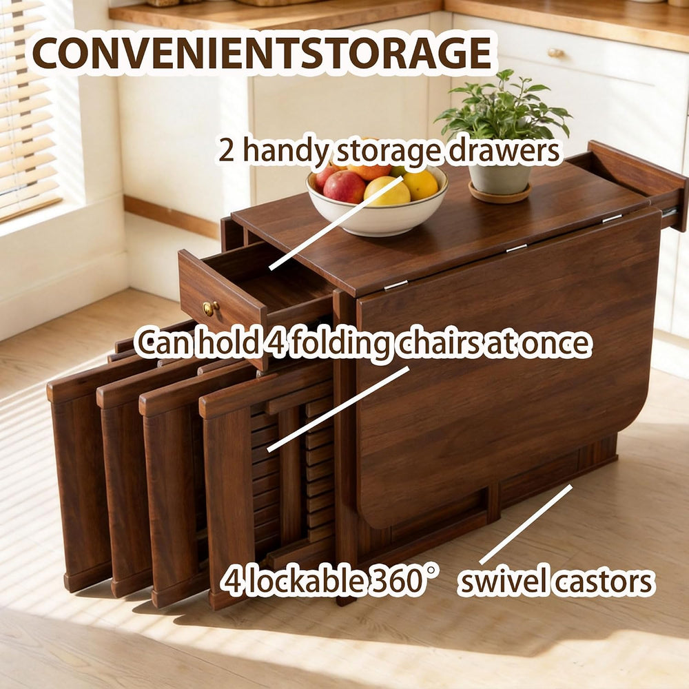 Small Drop Leaf Table - Folding Dining Table Set for 6 with 6 Foldable Chairs...