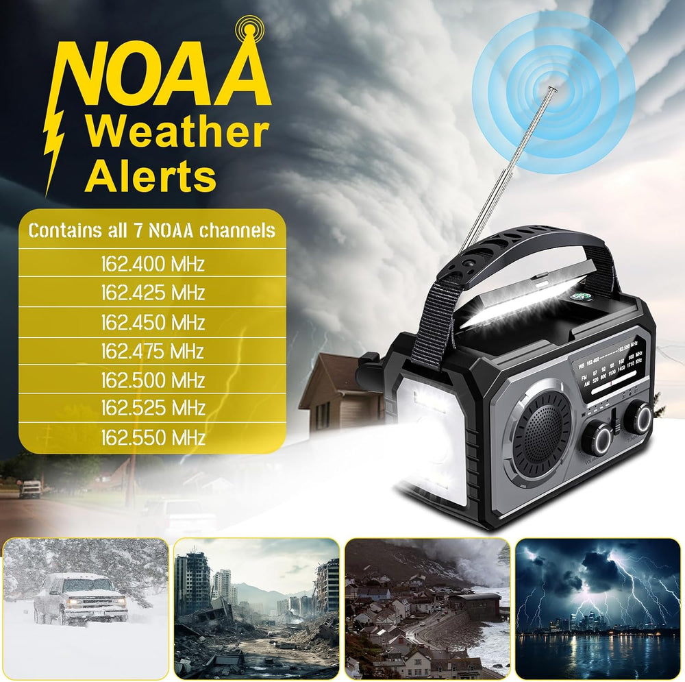 16000mAh Emergency Radio, NOAA/AM/FM Solar Hand Crank Weather Radio