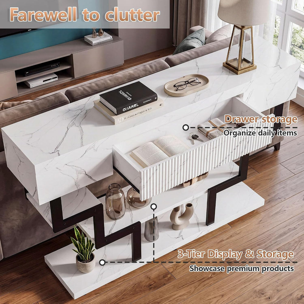 47.3" Console Table with Fluted Drawers, 3-Tier Modern Entryway Table wi...