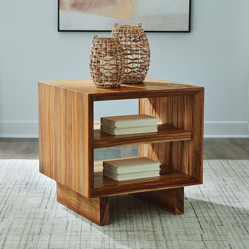 Signature Design by Ashley Dressonni Rustic End Table with 2 Open Shelves, Li...