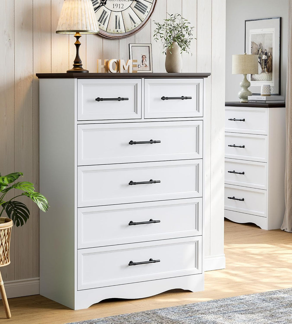 White 6-Drawer Dresser for Bedroom, 44" Tall Chest of Drawers