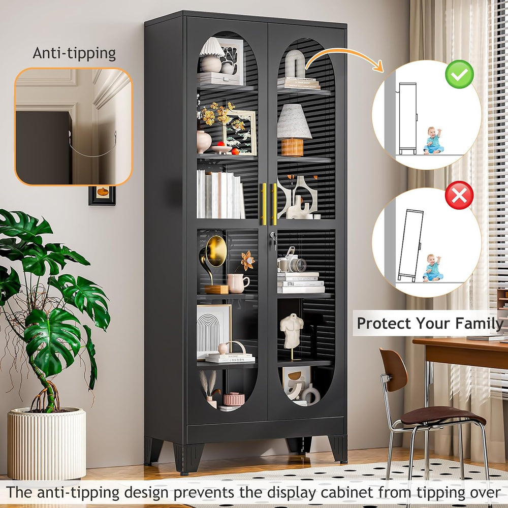 75" H Locking Display Cabinet with Glass Door, Tall Storage Cabinet with...