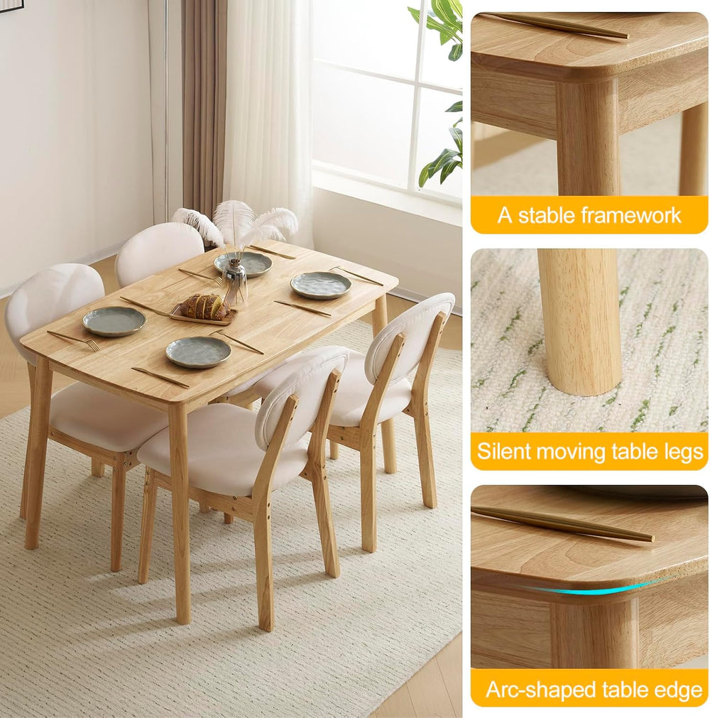 Karl home 5-Piece Dining Table Set for 4, Solid Wood Frame, Nature | Mid-cent...