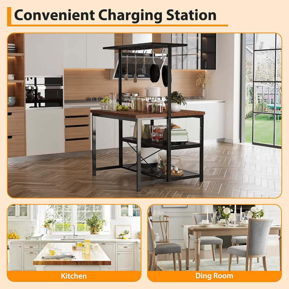 TrailBlaze 42'' Kitchen Island with Storage– 3-Tier Bakers Rack, Wood...