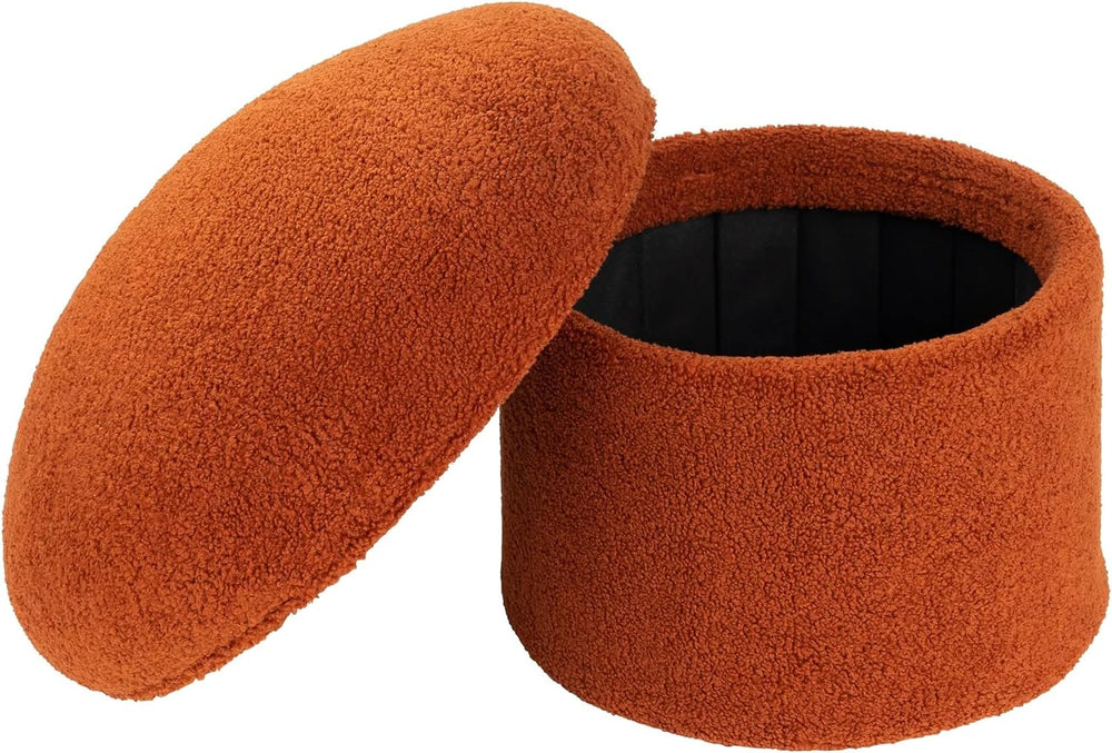 Foldable Mushroom-Shaped Storage Ottoman - Terracotta Color, Polyester Materi...