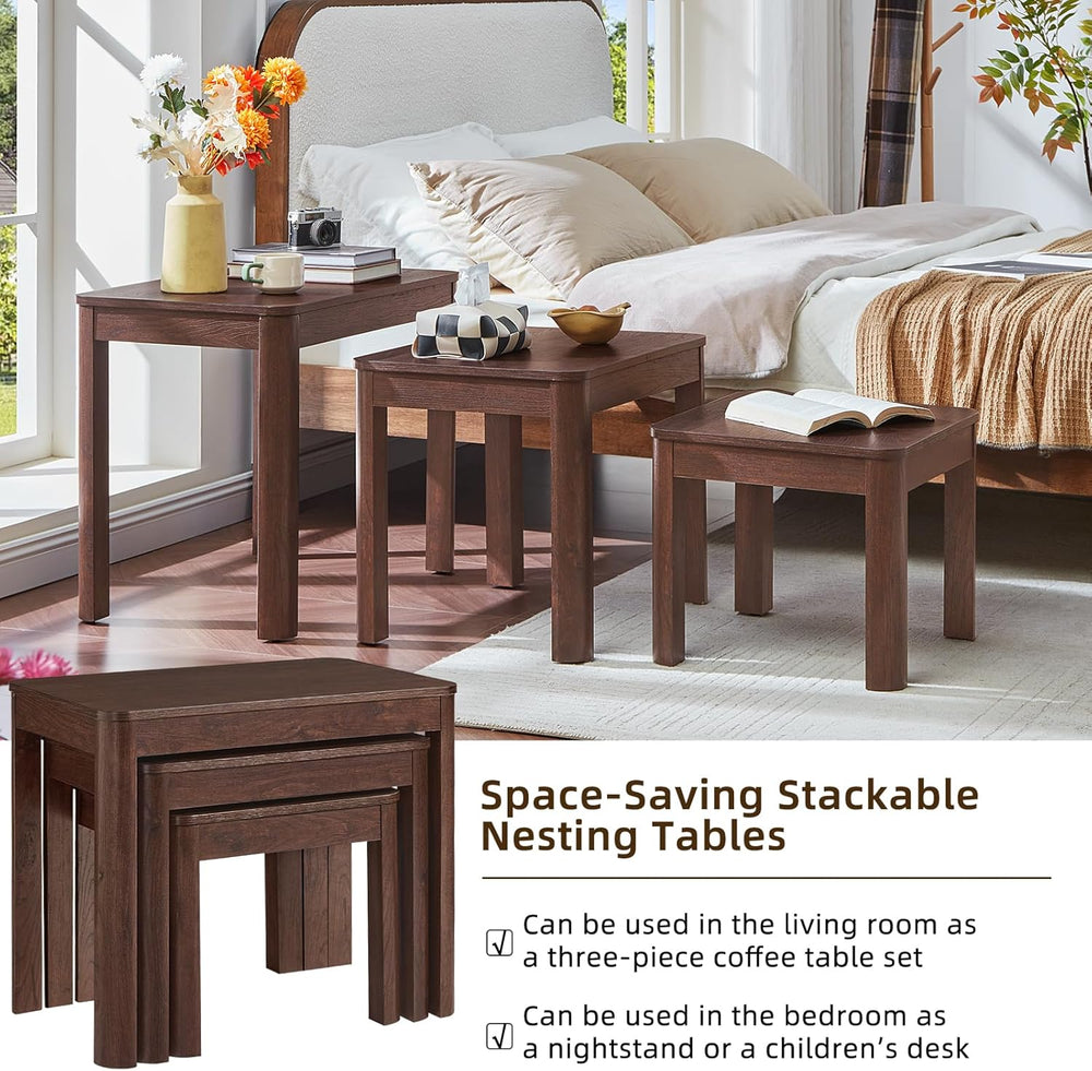 Joaxswe Farmhouse Nesting Tables Set of 3, Walnut | Nesting Side Tables with ...