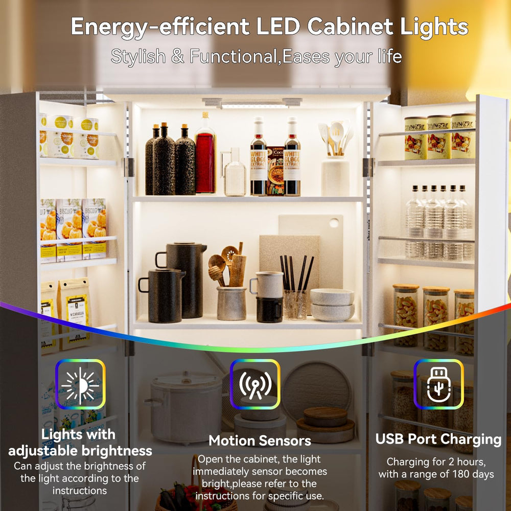 FJTJBSI 50" LED Kitchen Pantry Cabinet with 3 Adjustable Shelves and 2 D...