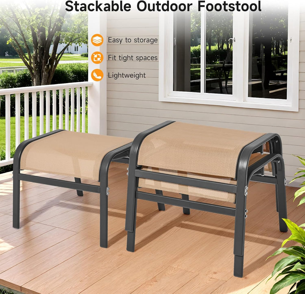 ONBRILL Outdoor Ottoman Set of 2, Oversized Outdoor Foot Rest, Beige | Stacka...
