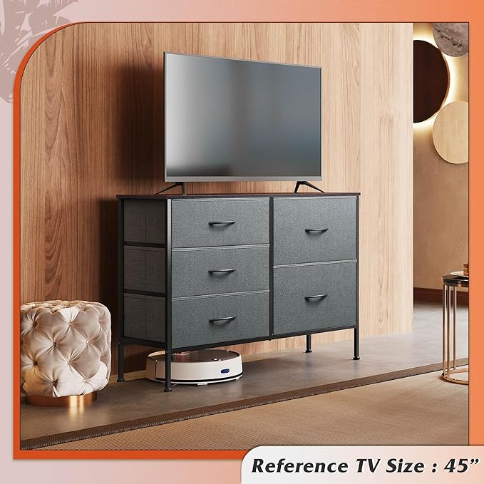 WLIVE Dresser for Bedroom with 5 Drawers, Wide Bedroom Dresser with Drawer Or...