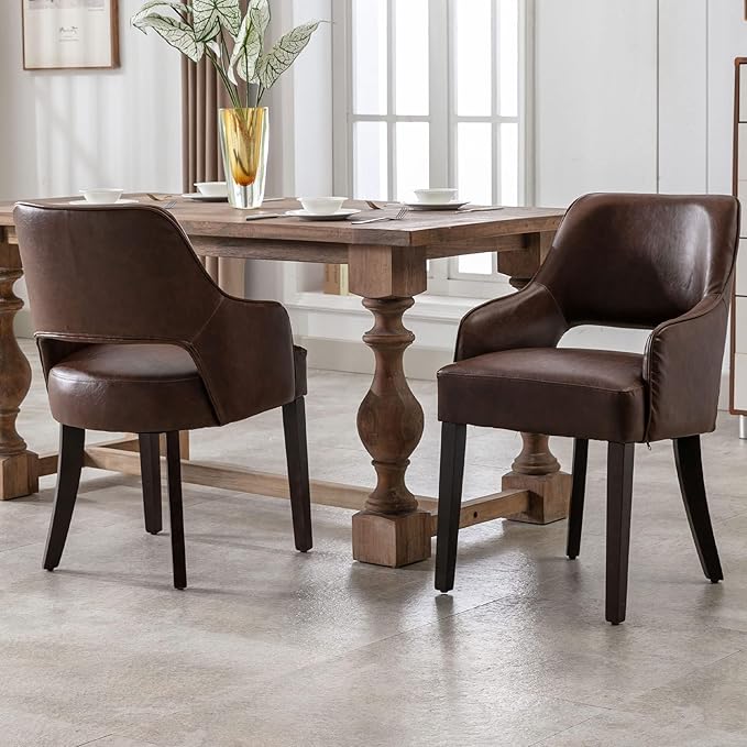Farmhouse Dining Chairs Set of 2, PU Leather Upholstered Dining Chairs with A...