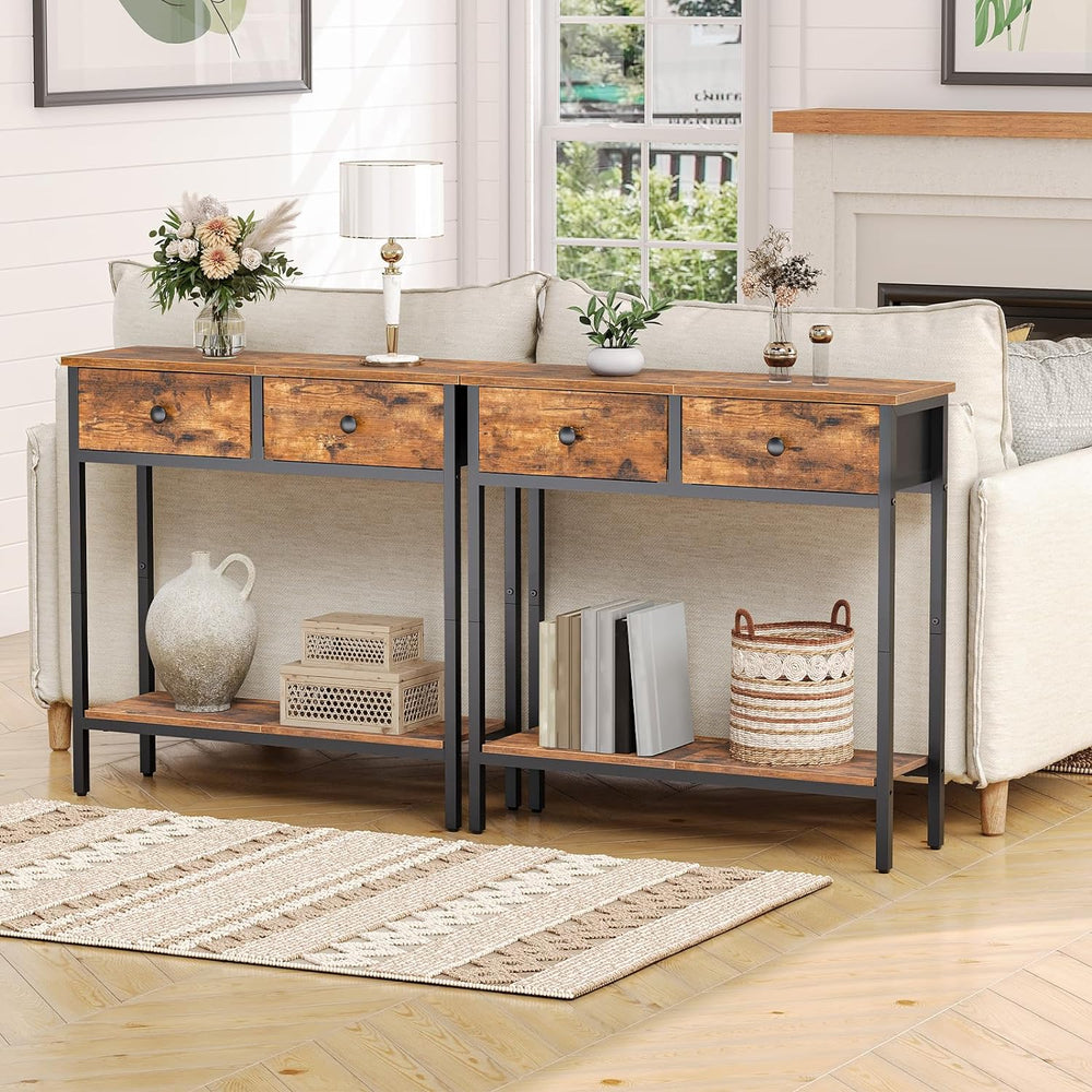 HOOBRO 29.5" Narrow Console Table with 2 Fabric Drawers, Small Entryway ...