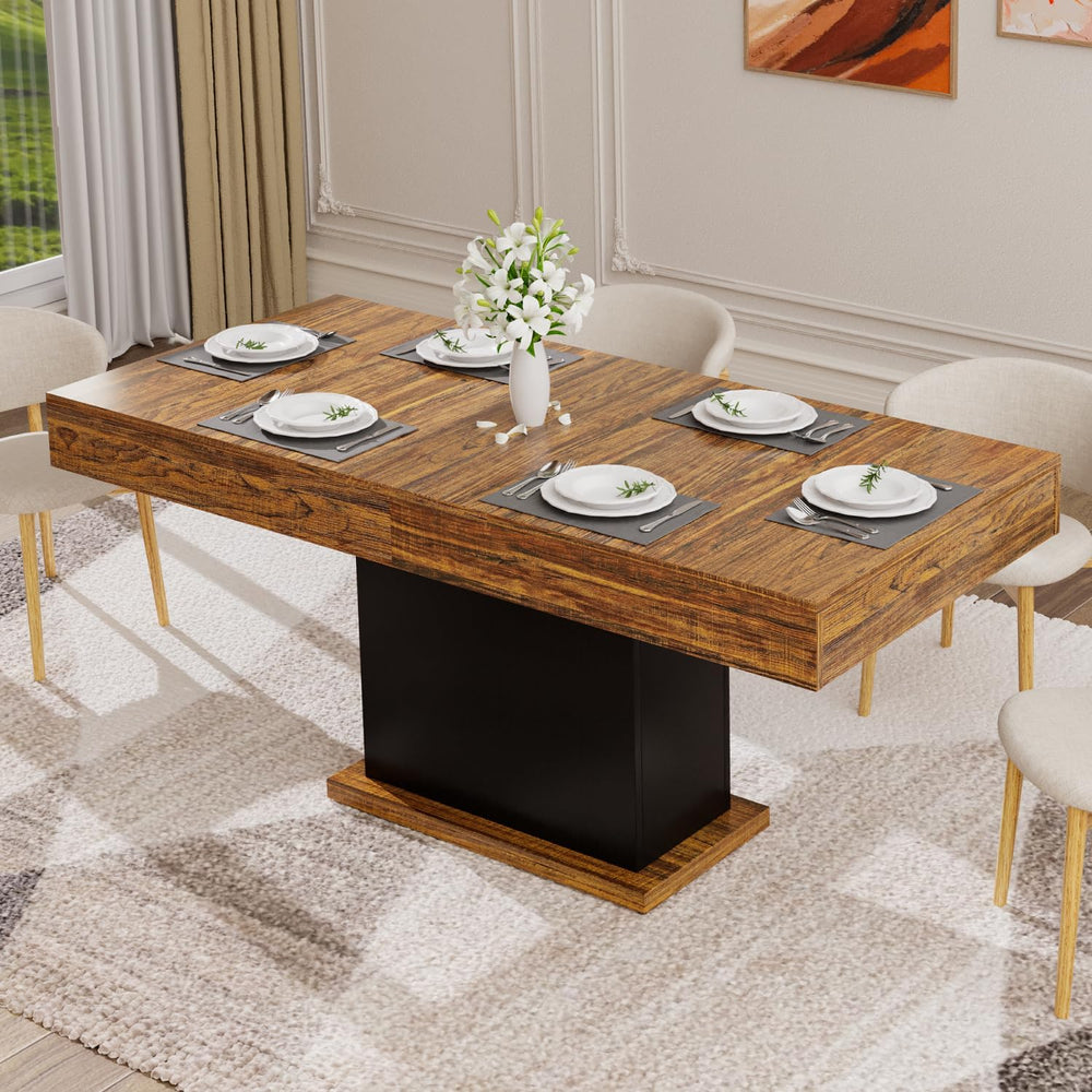 55" Dining Table for 4 to 6 People, Farmhouse Wood Dinner Table with Dra...