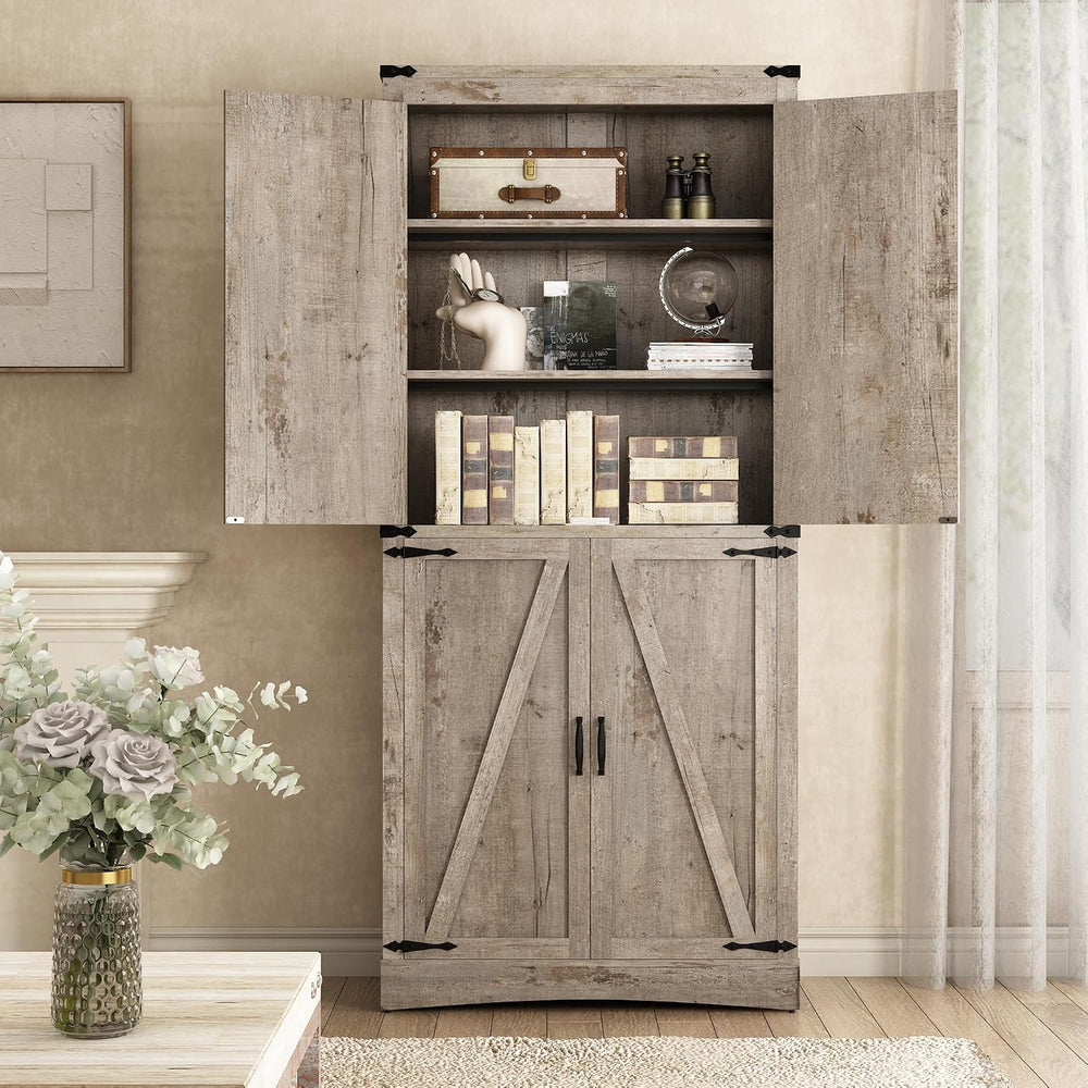 71" Tall Kitchen Pantry,Farmhouse Storage Cabinet with Adjustable Shelve...