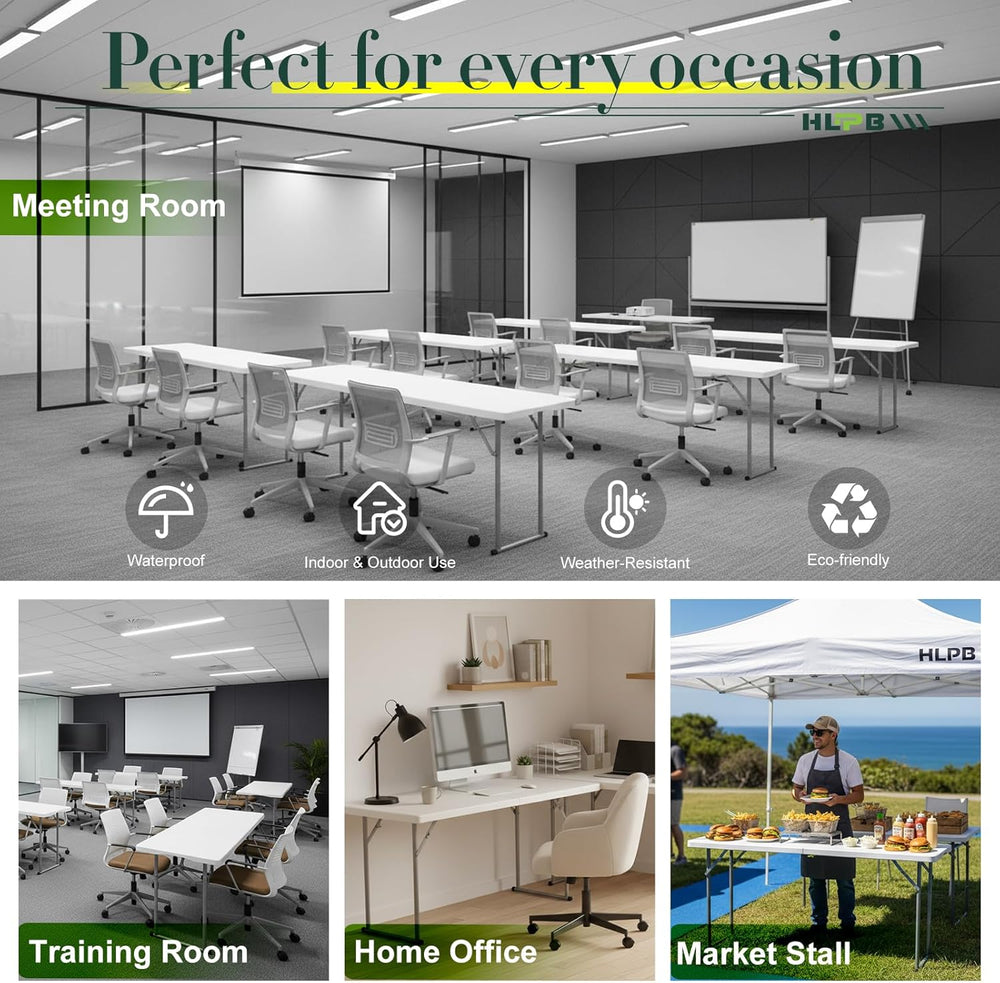 HLPB 6 FT Narrow Folding Table, Tabletop Fold-in-Half, Thickened HDPE Materia...