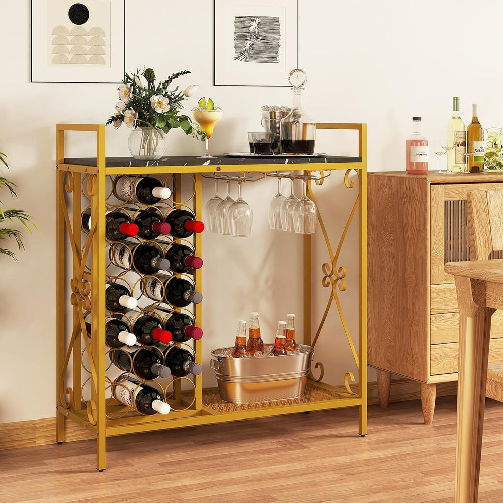 GOFLAME 21 Bottle Wine Rack, Freestanding Floor Wine Bottle Organizer w/Glass...