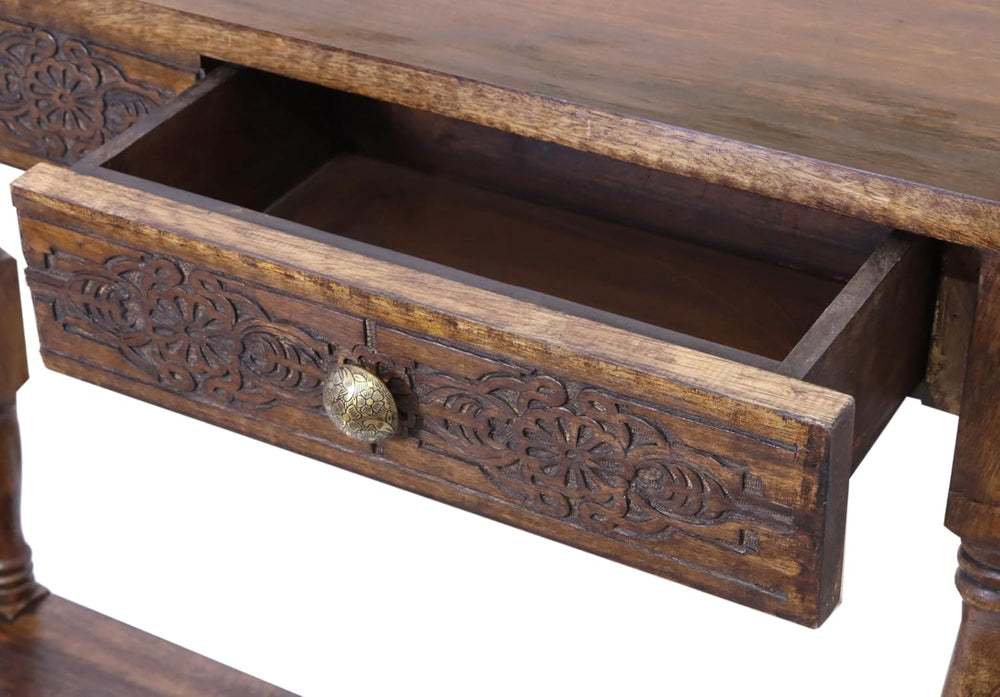 COTTON CRAFT Solid Wood Console Table - Hand Carved Accent Sofa Table | Antiq...