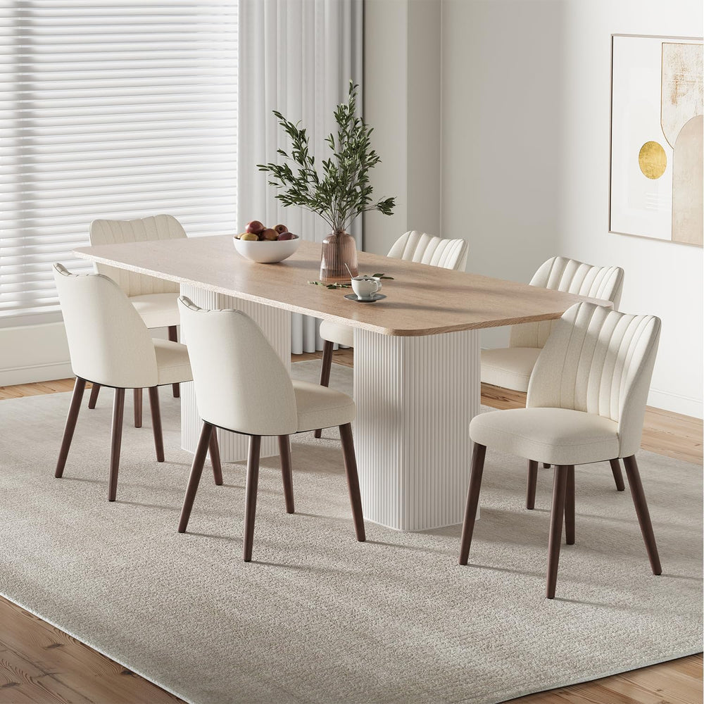 Upholstered Dining Chairs Set of 6, Farmhouse Fabric Kitchen Chairs with Soli...