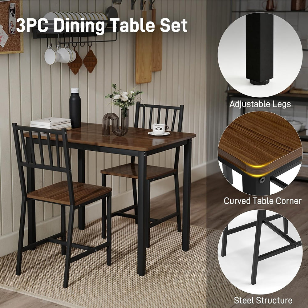 3-Piece Dining Table Set for 2, Space-Saving Kitchen Table Set for Small Spac...