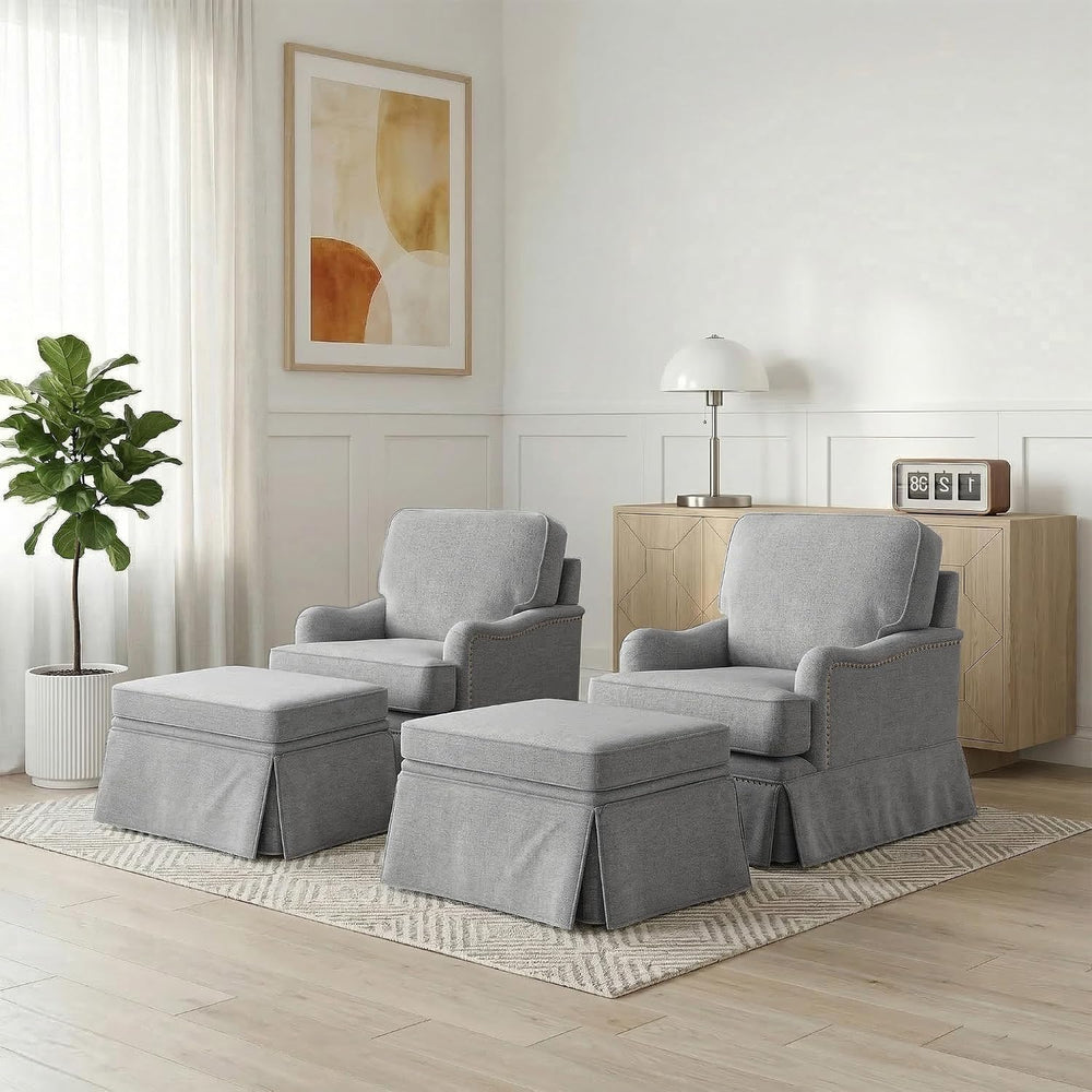 Swivel Accent Chairs Set of 2 with Ottoman, Light Gray