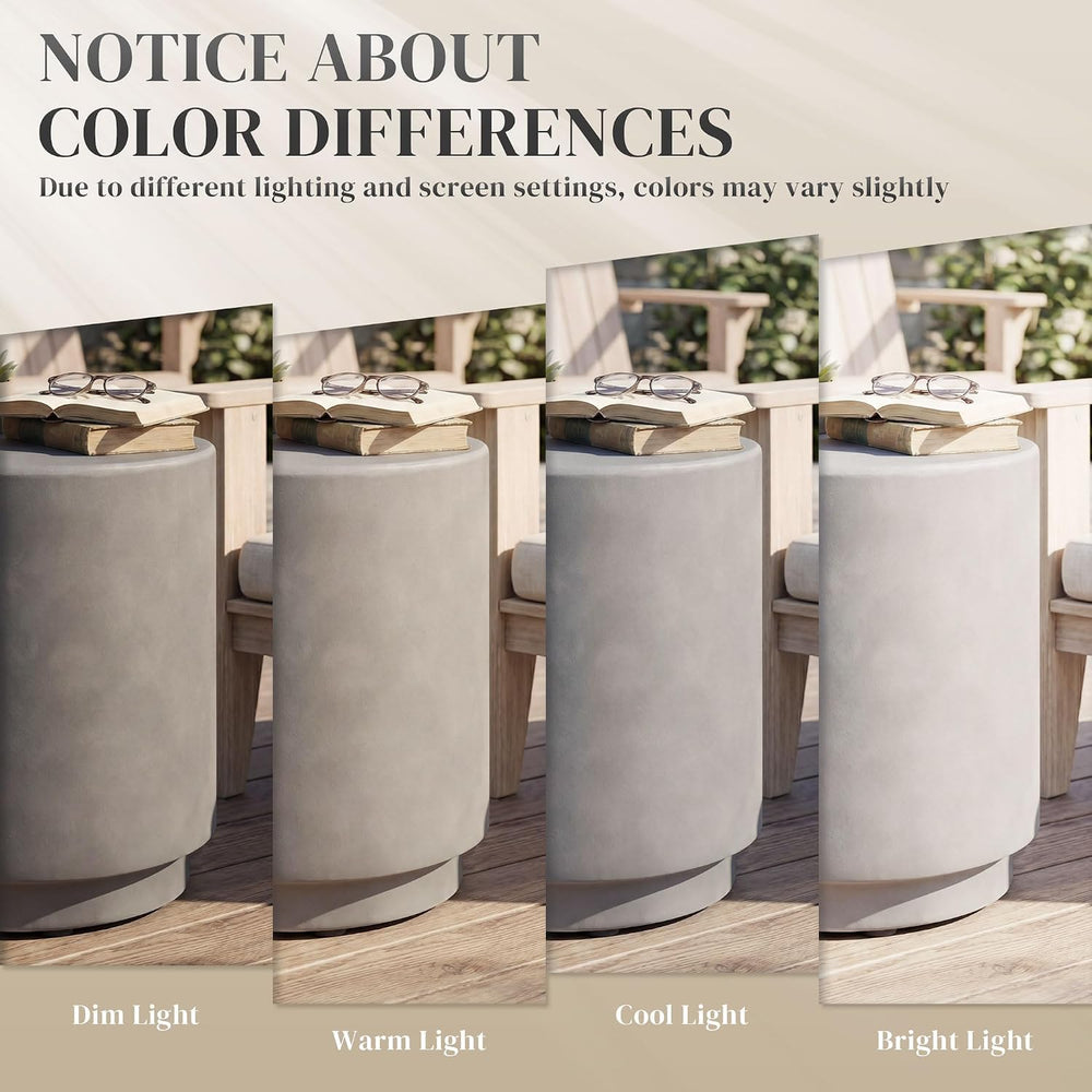 HOMCOM Outdoor Side Table Round Small End Table Concrete Finish Light Gray