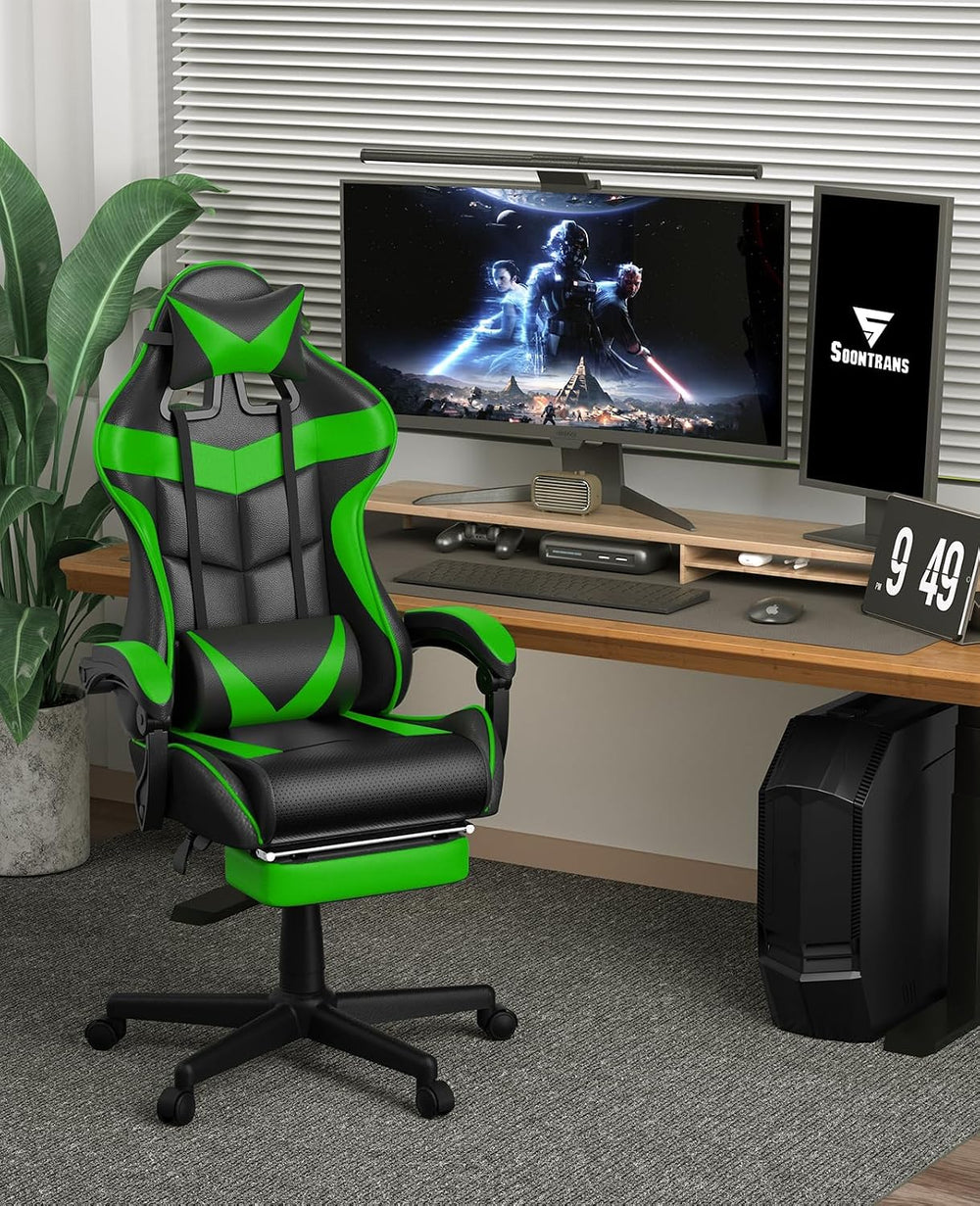 Soontrans Green Gaming Chair with Footrest,Racing Gaming Chair,Computer Gamer...