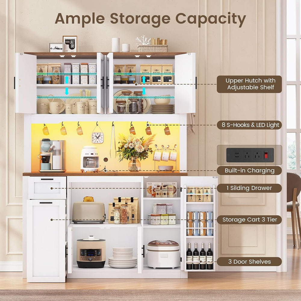 Itaar 71" Pantry Cabinet with Charging Station and LED Light, Kitchen Pa...
