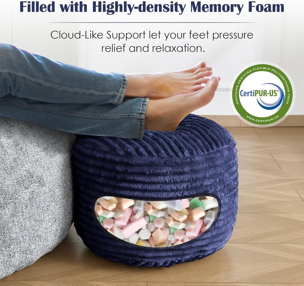 SHOUREN Stuffed Round Ottoman,Pouf Ottoman Foot Rest,20 X 15 in,Navy | Cordur...