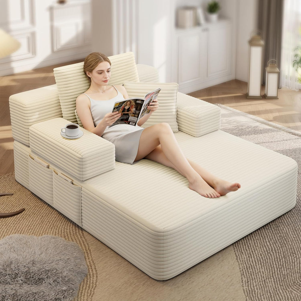 Oversized Chaise Lounge Chair Indoor, 60”,White | Corduroy Convertible Floor ...